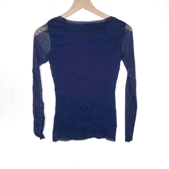 INC International Concepts Mesh Rhinestone Long Sleeve Top Navy Blue XS - Picture 4 of 5